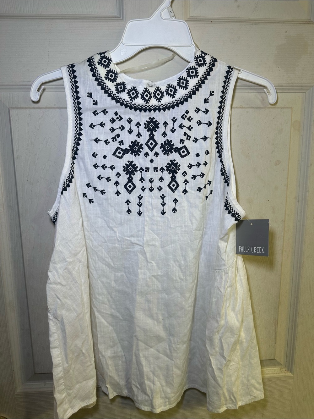Falls Creek White Dress with Black Embroidered Accents